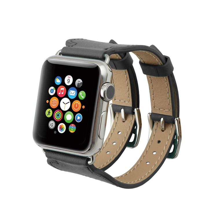 Genuine Leather Dual Buckle Cuff Watch Strap for Apple Watch 42mm Series 3 / 2 / 1 - Grey-4