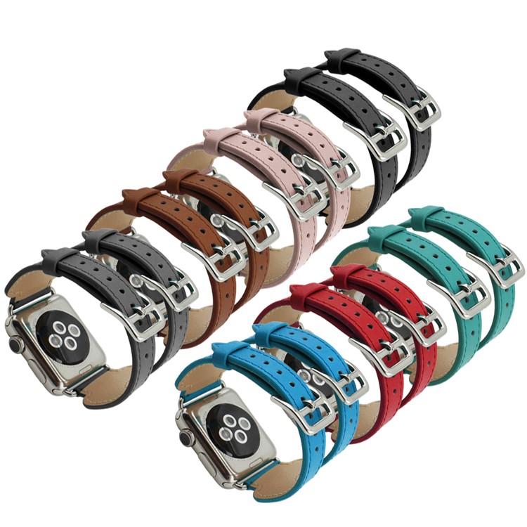 Genuine Leather Dual Buckle Cuff Watch Strap for Apple Watch 42mm Series 3 / 2 / 1 - Grey-5