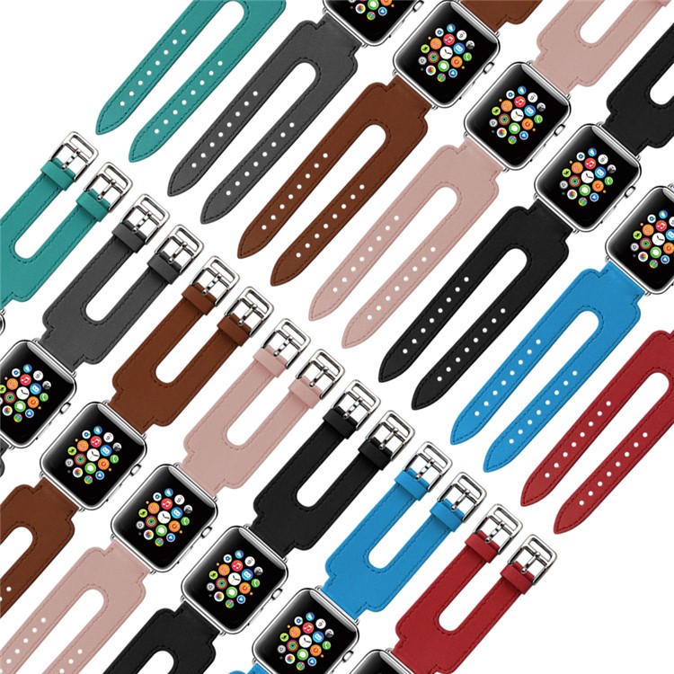 Genuine Leather Dual Buckle Cuff Watch Strap for Apple Watch 42mm Series 3 / 2 / 1 - Grey-6
