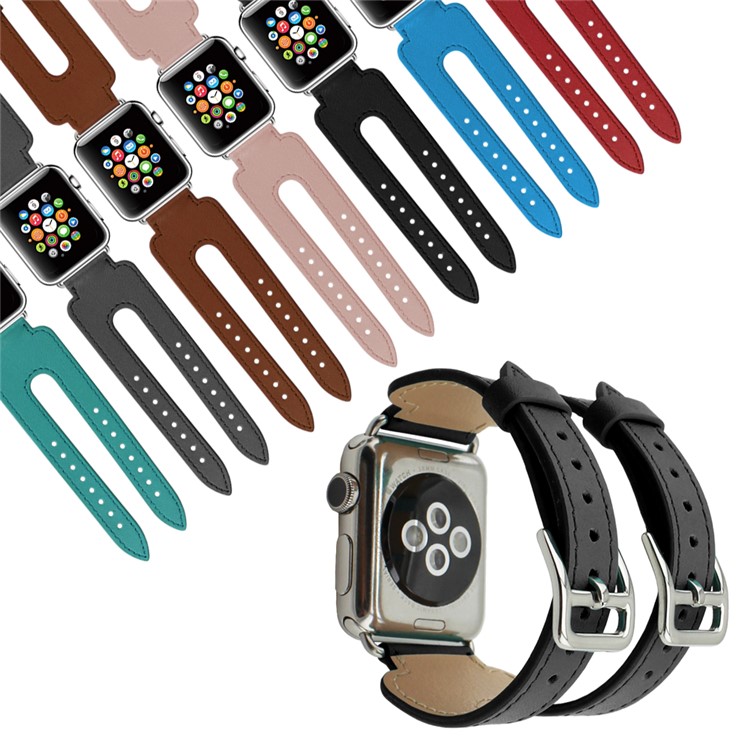 Genuine Leather Dual Buckle Cuff Watch Strap for Apple Watch 42mm Series 3 / 2 / 1 - Grey-7