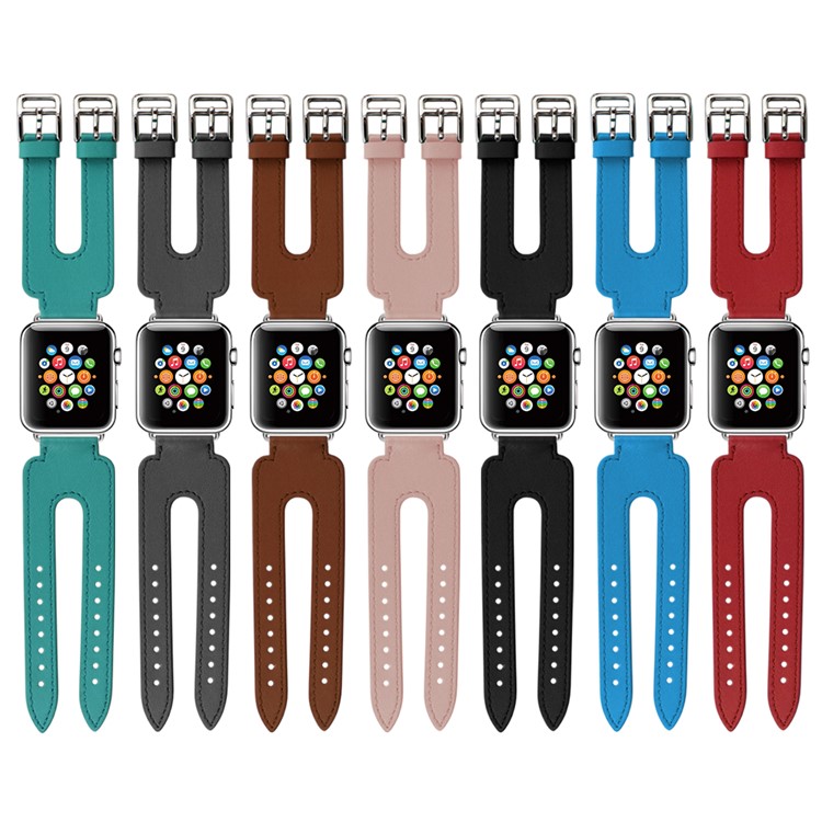 Genuine Leather Dual Buckle Cuff Watch Strap for Apple Watch 42mm Series 3 / 2 / 1 - Grey-8