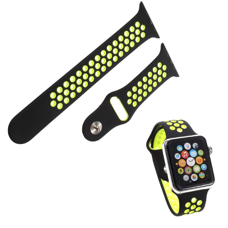 Durable Silicone Watchband Replacement Wrist Strap for Apple Watch 42mm Series 1 Series 2 Series 3 - Black / Green-2