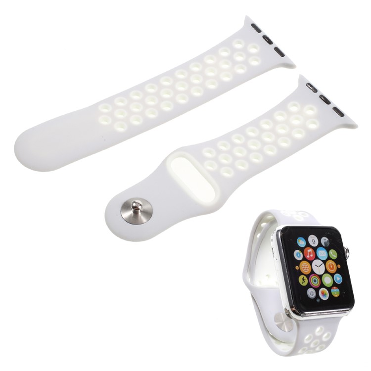 Silicone Watch Band Breathable Wrist Strap for Apple Watch 42mm Series 3 Series 1 Series 2 - Grey / White-2