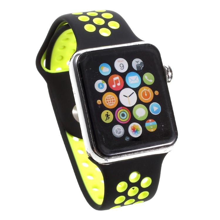 Soft Silicone Watchband Replacement Wrist Strap for Apple Watch 38mm Series 3 Series 1 Series 2 - Black / Green-5