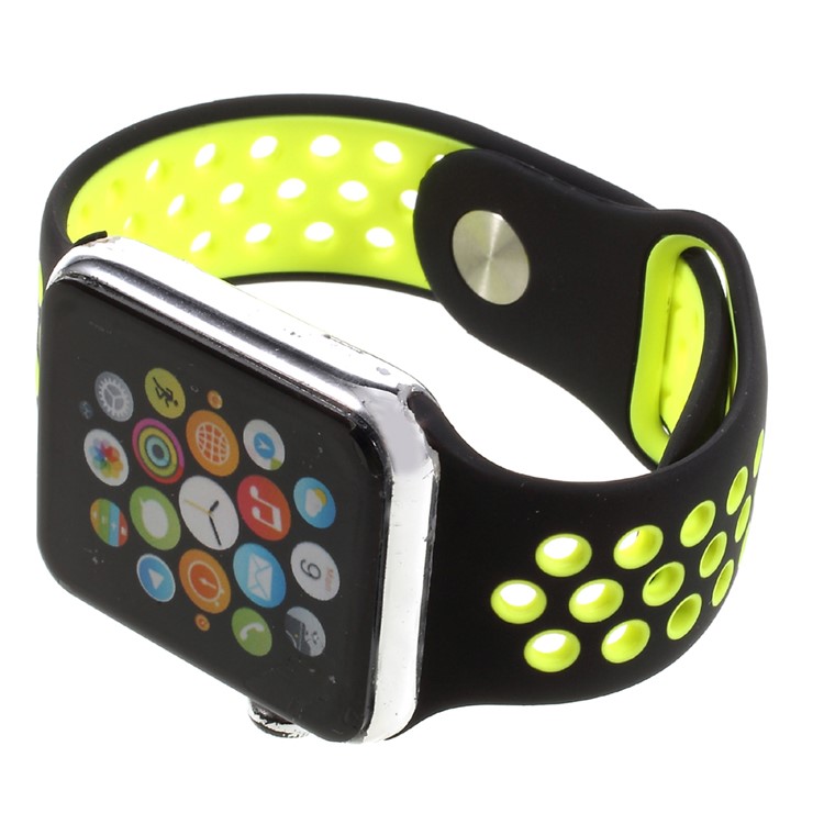 Soft Silicone Watchband Replacement Wrist Strap for Apple Watch 38mm Series 3 Series 1 Series 2 - Black / Green-8