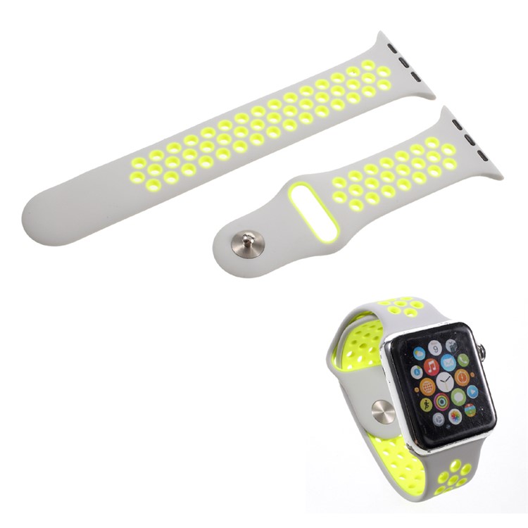 Silicone Breathable Watchband Replacement Wrist Strap for Apple Watch 38mm Series 3 Series 1 Series 2 - Grey / Green-1
