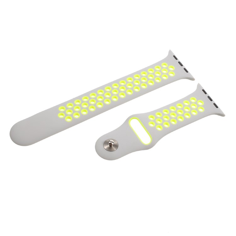 Silicone Breathable Watchband Replacement Wrist Strap for Apple Watch 38mm Series 3 Series 1 Series 2 - Grey / Green-2