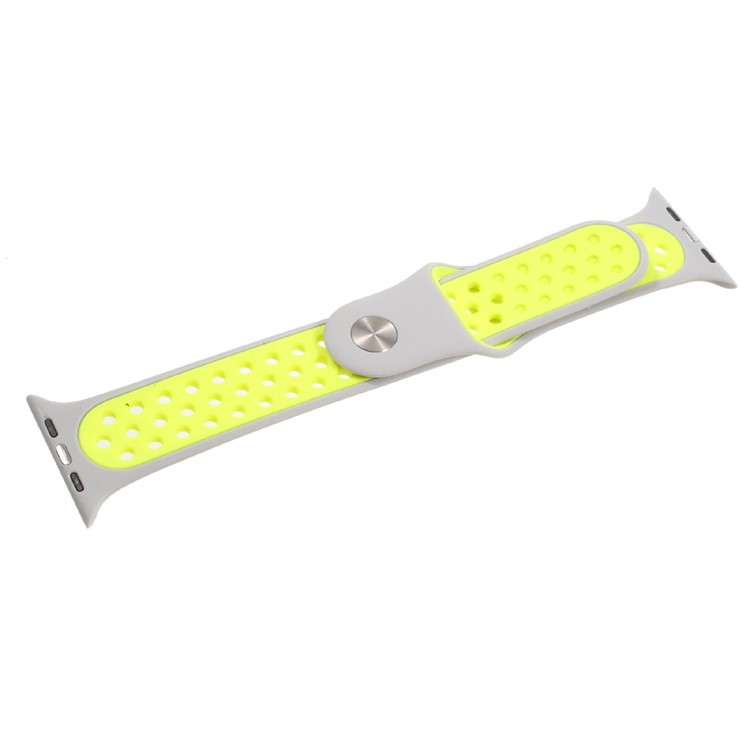 Silicone Breathable Watchband Replacement Wrist Strap for Apple Watch 38mm Series 3 Series 1 Series 2 - Grey / Green-3