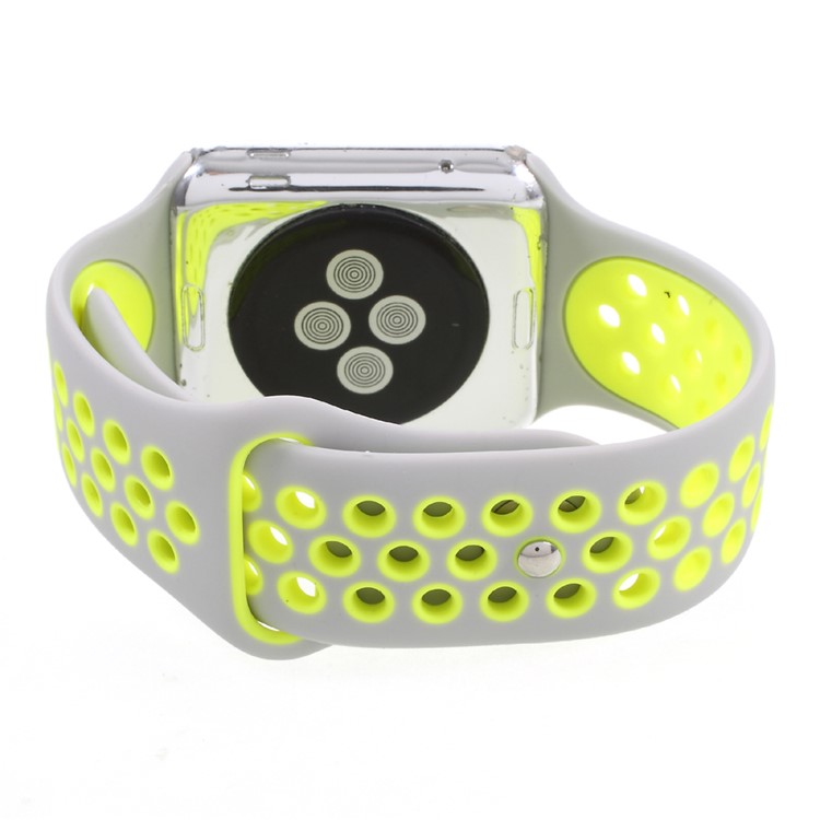 Silicone Breathable Watchband Replacement Wrist Strap for Apple Watch 38mm Series 3 Series 1 Series 2 - Grey / Green-6