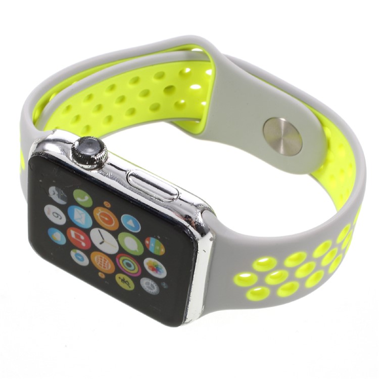 Silicone Breathable Watchband Replacement Wrist Strap for Apple Watch 38mm Series 3 Series 1 Series 2 - Grey / Green-7