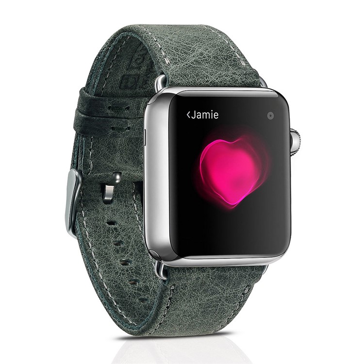 ICARER Classic Genuine Leather Watch Band for Apple Watch 38mm Series 3 Series 1 Series 2 - Green-2