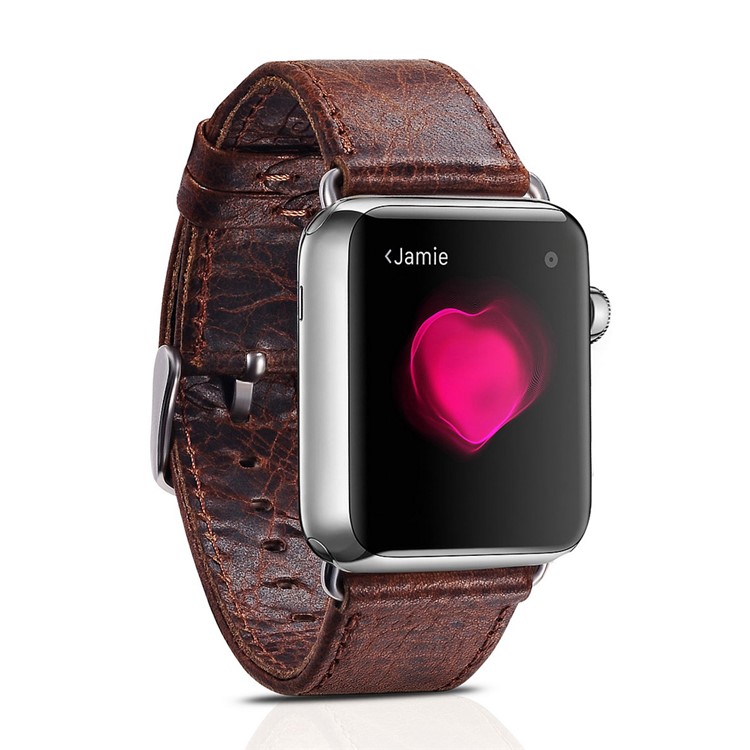 ICARER Classic Genuine Leather Band for Apple Watch 42mm Series 3 Series 2 Series 1 - Coffee-2