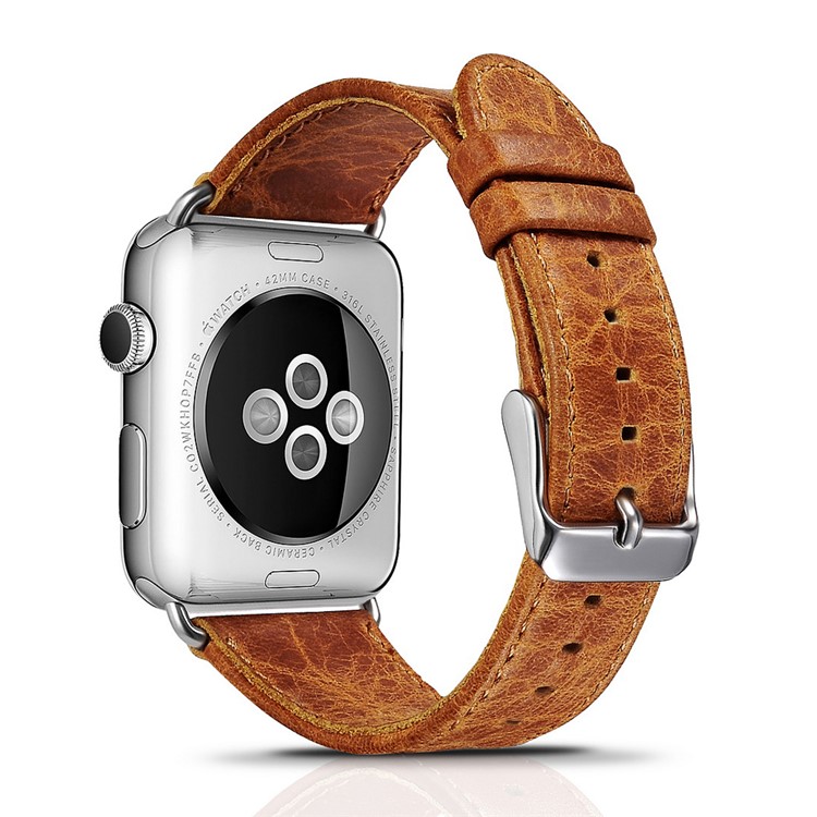 ICARER Classic Genuine Leather Wrist Strap for Apple Watch 42mm Series 1 Series 2 Series 3 - Light Brown-1