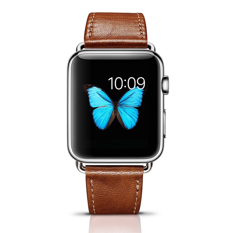 ICARER Classic Genuine Leather Wrist Strap for Apple Watch 42mm Series 1 Series 2 Series 3 - Light Brown-6