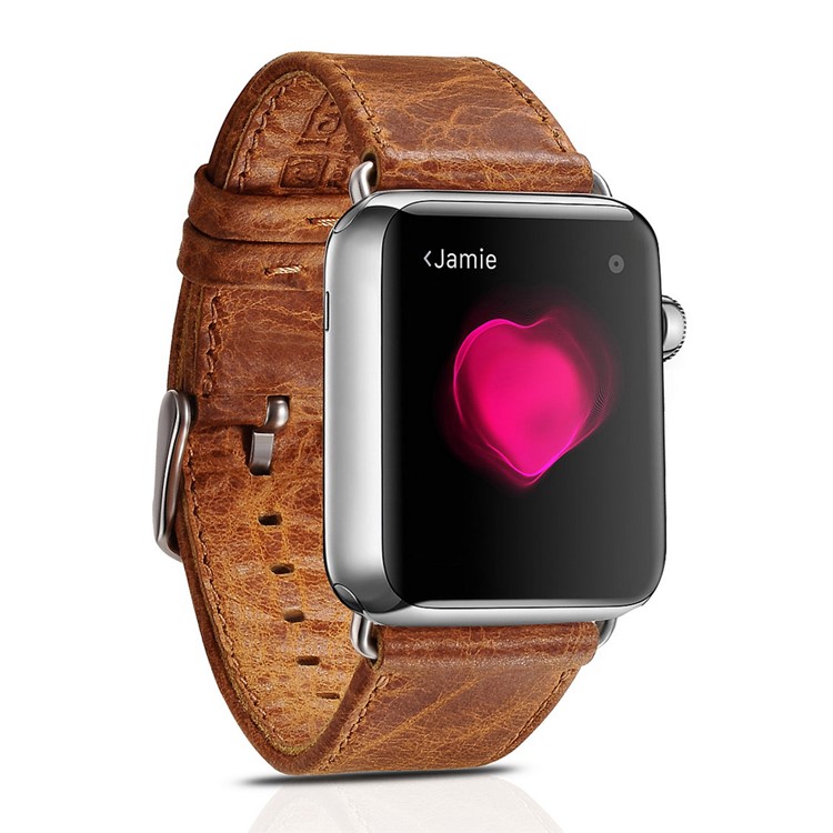 ICARER Classic Genuine Leather Wrist Strap for Apple Watch 42mm Series 1 Series 2 Series 3 - Light Brown-8