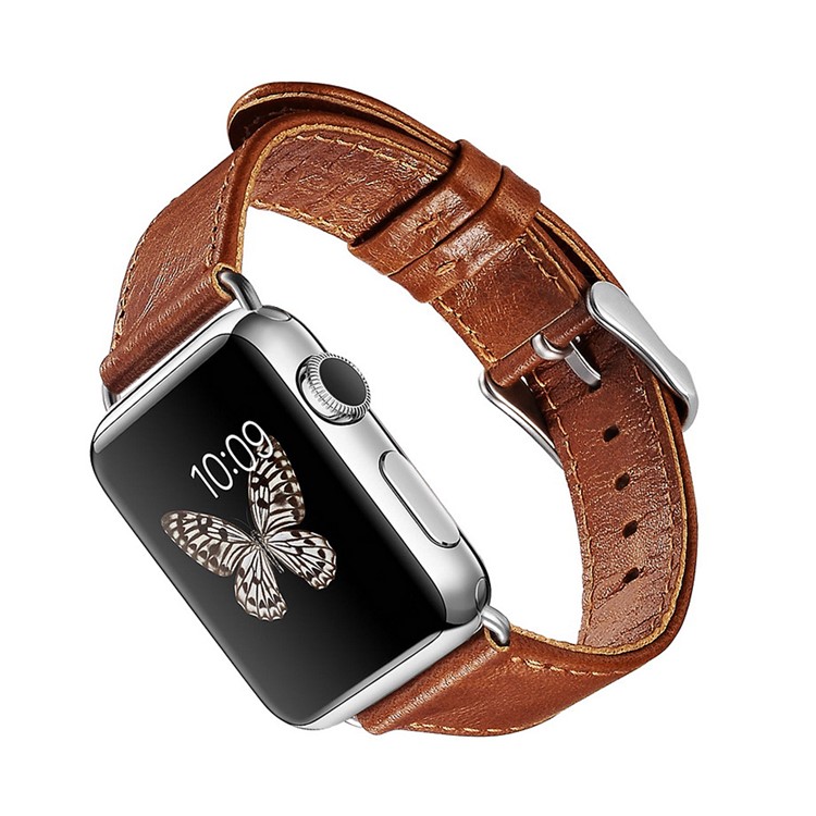 ICARER Classic Genuine Leather Wrist Strap for Apple Watch 42mm Series 1 Series 2 Series 3 - Light Brown-9