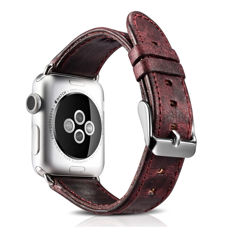 ICARER Classic Genuine Leather Strap for Apple Watch 42mm Series 3 Series 2 Series 1 - Wine Red-1