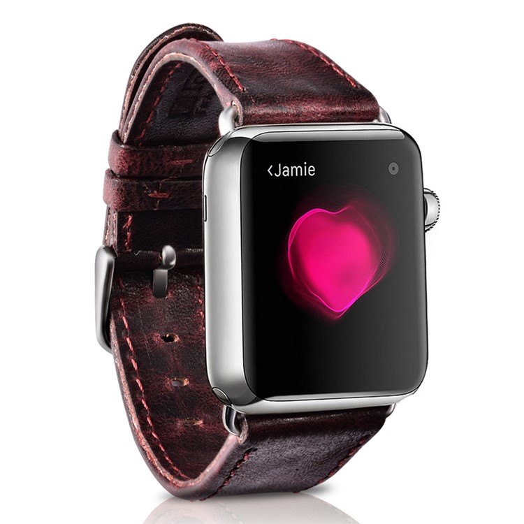ICARER Classic Genuine Leather Strap for Apple Watch 42mm Series 3 Series 2 Series 1 - Wine Red-2