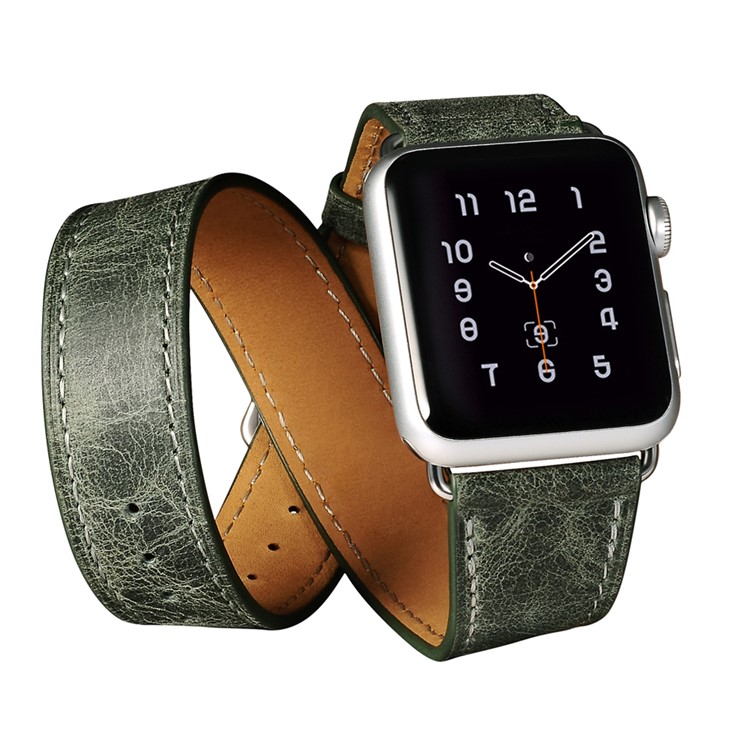 ICARER Classic Genuine Leather Quadri-Watchband Set for Apple Watch 38mm Series 1 Series 2 - Green-1