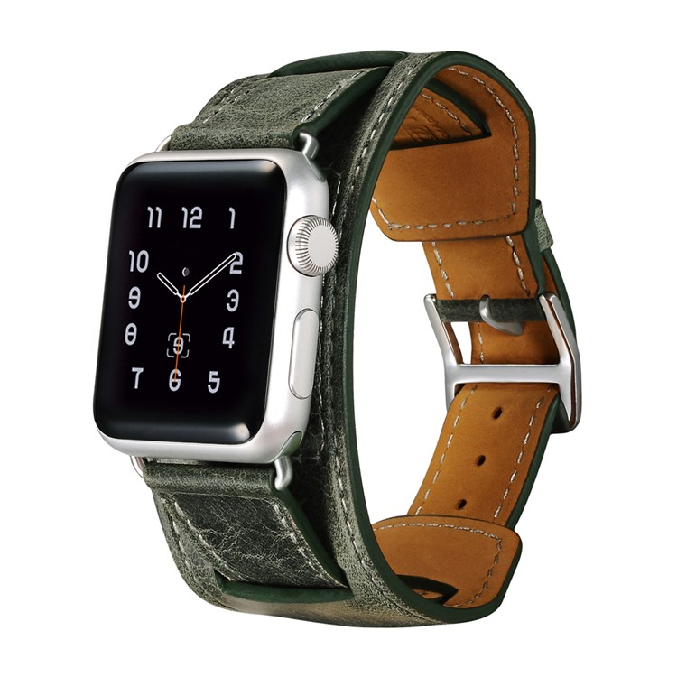 ICARER Classic Genuine Leather Quadri-Watchband Set for Apple Watch 38mm Series 1 Series 2 - Green-2