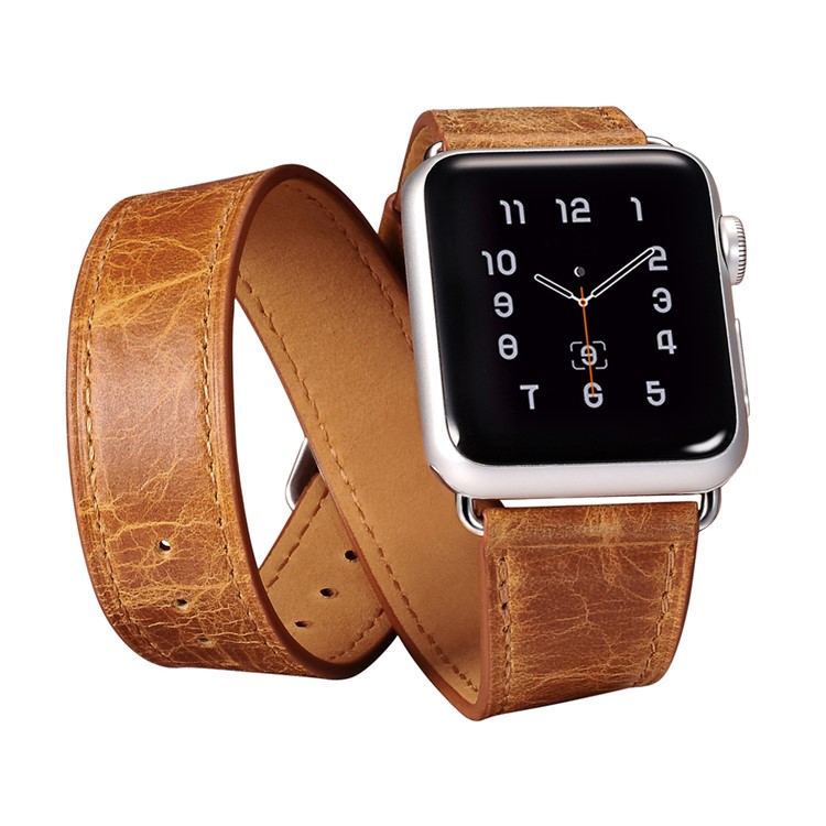 ICARER Classic Genuine Leather 4-pcs Watchstrap Set for Apple Watch 38mm Series 3 Series 1 Series 2 - Light Brown-1