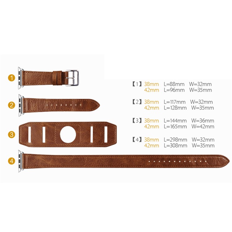 ICARER Classic Genuine Leather 4-pcs Watchstrap Set for Apple Watch 38mm Series 3 Series 1 Series 2 - Light Brown-3