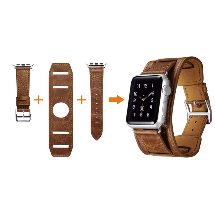 ICARER Classic Genuine Leather 4-pcs Watchstrap Set for Apple Watch 38mm Series 3 Series 1 Series 2 - Light Brown-4