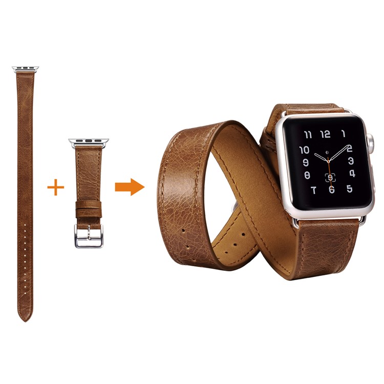 ICARER Classic Genuine Leather 4-pcs Watchstrap Set for Apple Watch 38mm Series 3 Series 1 Series 2 - Light Brown-5