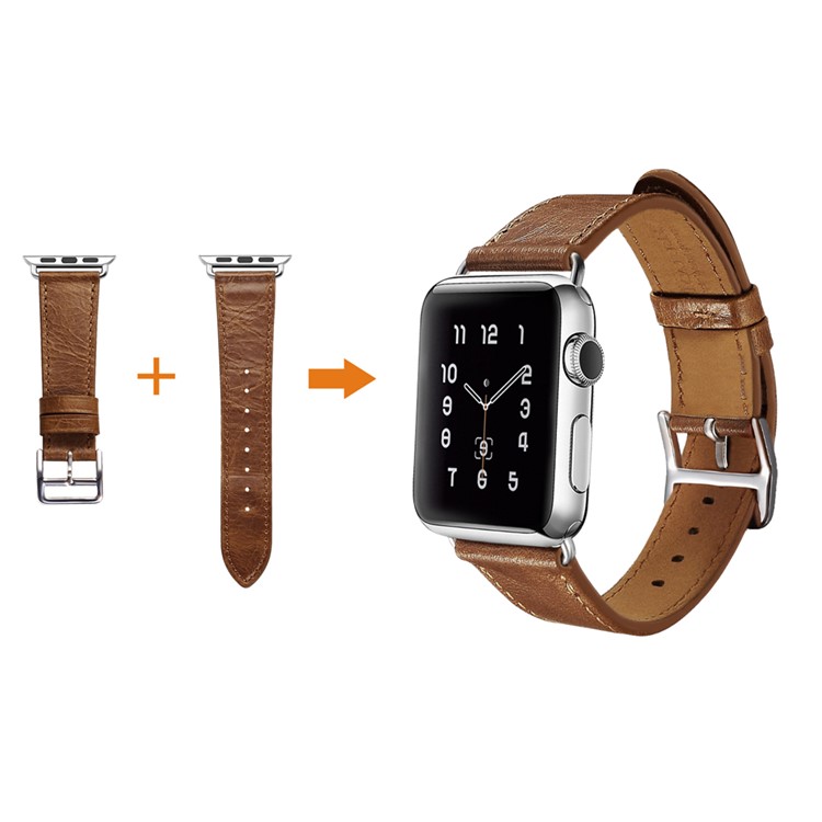 ICARER Classic Genuine Leather 4-pcs Watchstrap Set for Apple Watch 38mm Series 3 Series 1 Series 2 - Light Brown-6