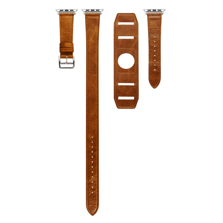 ICARER Classic Genuine Leather 4-pcs Watchstrap Set for Apple Watch 38mm Series 3 Series 1 Series 2 - Light Brown-7