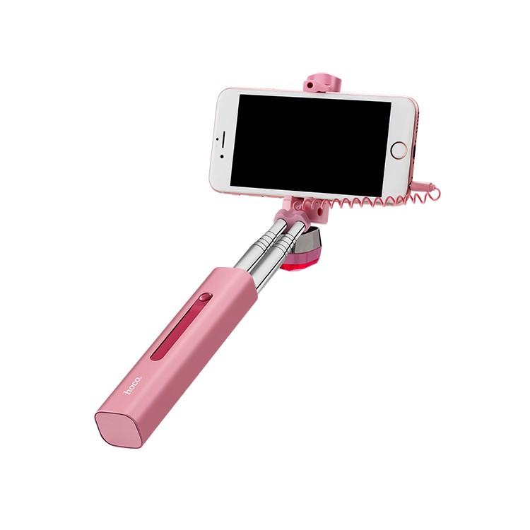 HOCO K1 Extendable 3.5mm Plug Wire Controllable Selfie Stick for iPhone Samsung Huawei - Rose Gold-1