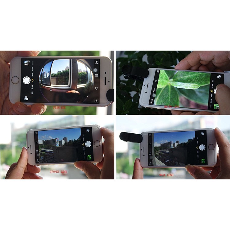 Universal Clip-on 3-in-1 Mobile Phone Camera Lens Kit 180° Fish Eye Lens + 0.67X Wide Angle Lens + Macro Lens - Black-10