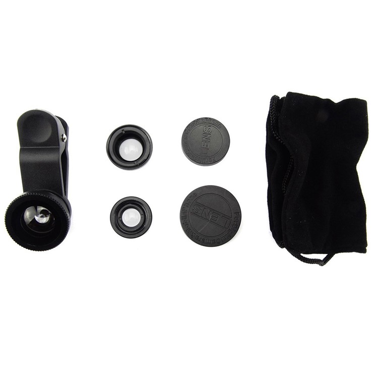 Universal Clip-on 3-in-1 Mobile Phone Camera Lens Kit 180° Fish Eye Lens + 0.67X Wide Angle Lens + Macro Lens - Black-12
