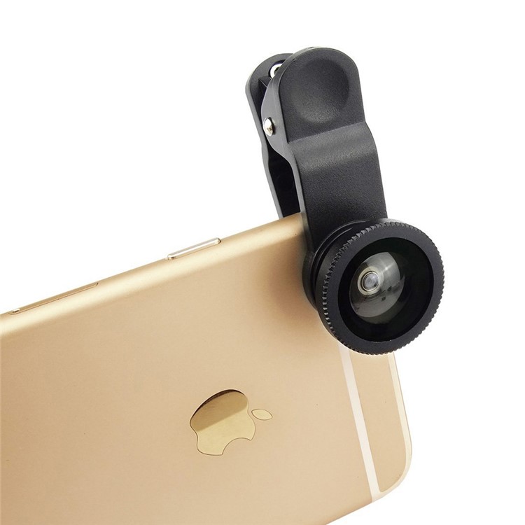Universal Clip-on 3-in-1 Mobile Phone Camera Lens Kit 180° Fish Eye Lens + 0.67X Wide Angle Lens + Macro Lens - Black-2
