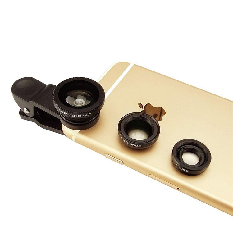 Universal Clip-on 3-in-1 Mobile Phone Camera Lens Kit 180° Fish Eye Lens + 0.67X Wide Angle Lens + Macro Lens - Black-3