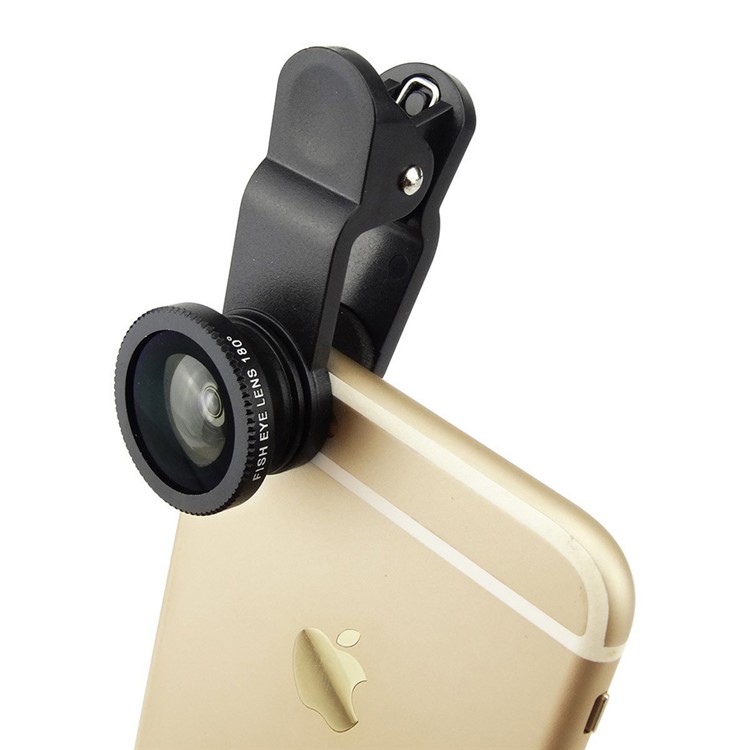 Universal Clip-on 3-in-1 Mobile Phone Camera Lens Kit 180° Fish Eye Lens + 0.67X Wide Angle Lens + Macro Lens - Black-4