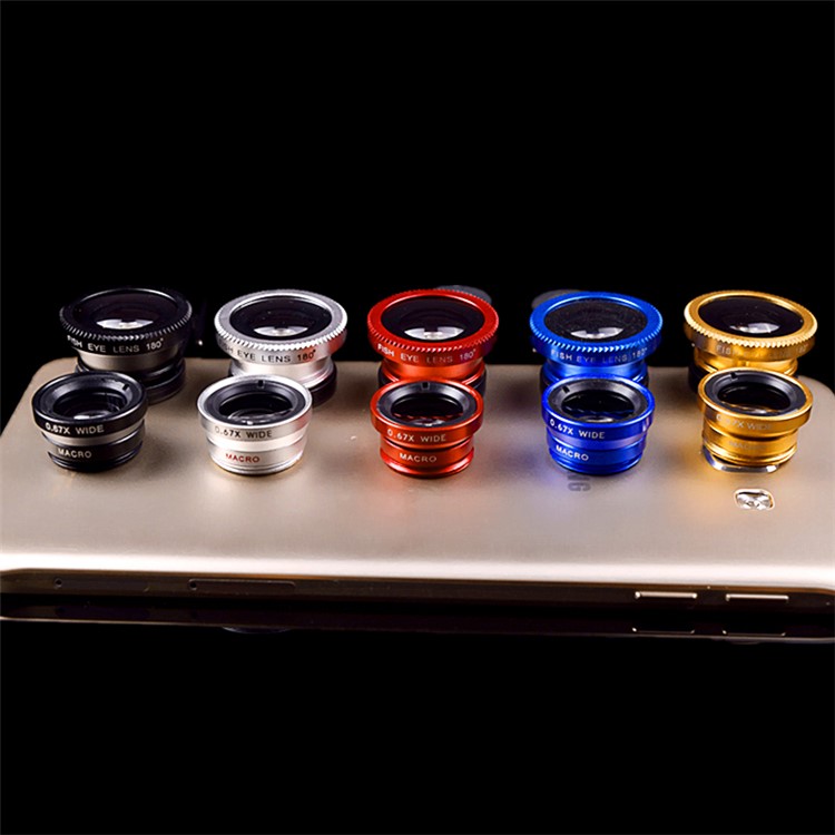 Universal Clip-on 3-in-1 Mobile Phone Camera Lens Kit 180° Fish Eye Lens + 0.67X Wide Angle Lens + Macro Lens - Black-7