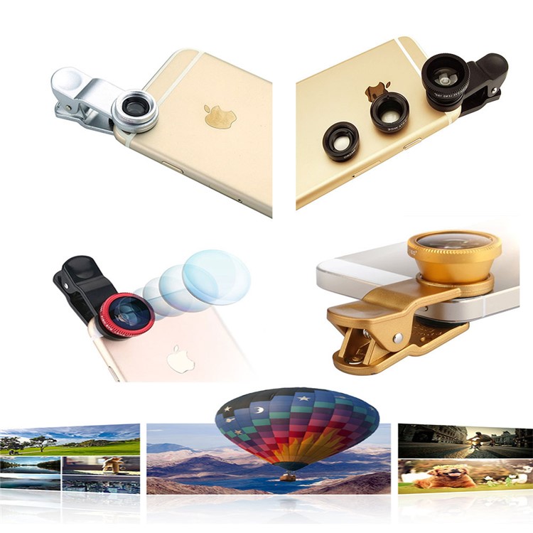 Universal Clip-on 3-in-1 Mobile Phone Camera Lens Kit 180° Fish Eye Lens + 0.67X Wide Angle Lens + Macro Lens - Black-9