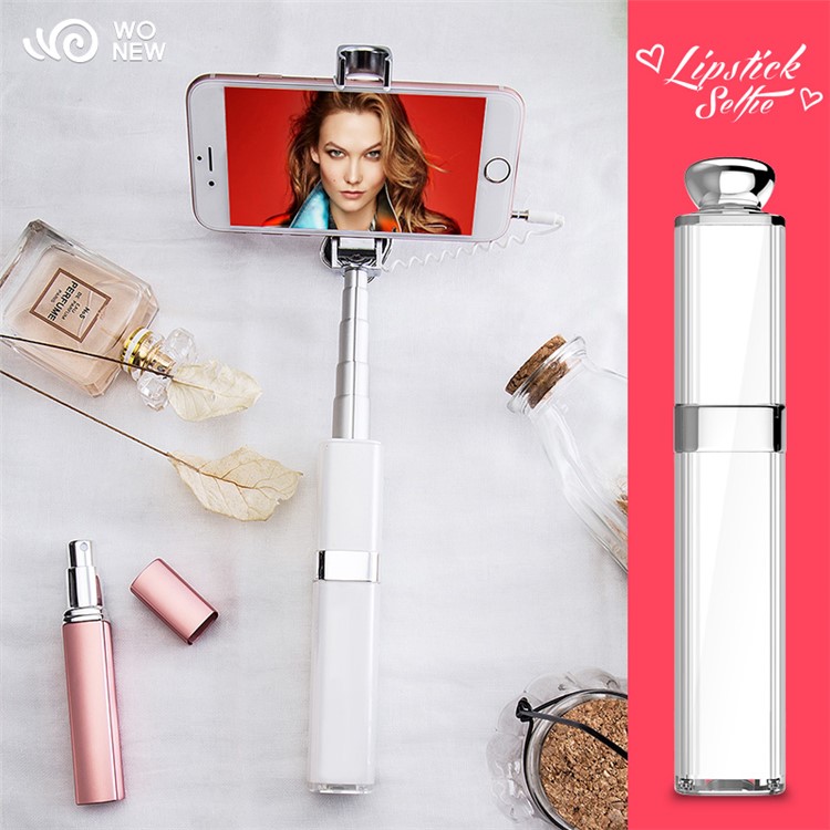 S1 Mini Lipstick Wired Monopod Extendable Selfie Stick for iPhone 6s/Huawei nova Etc - Silver Color-13