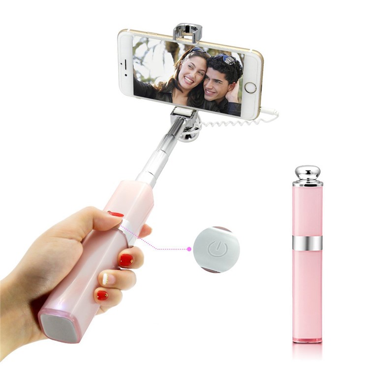 S1 Mini Lipstick Wired Selfie Stick Handheld Self-Pole for iPhone 6s/Huawei nova Etc - Pink-1
