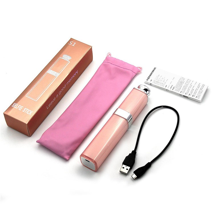 S1 Extendable Bluetooth 4.0 Mini Lipstick Selfie Stick Monopod for iPhone 7 / 7 Plus Etc. - Pink-10
