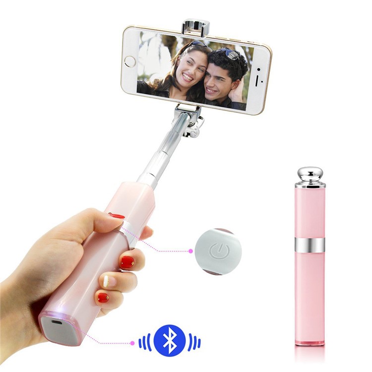 S1 Extendable Bluetooth 4.0 Mini Lipstick Selfie Stick Monopod for iPhone 7 / 7 Plus Etc. - Pink-6