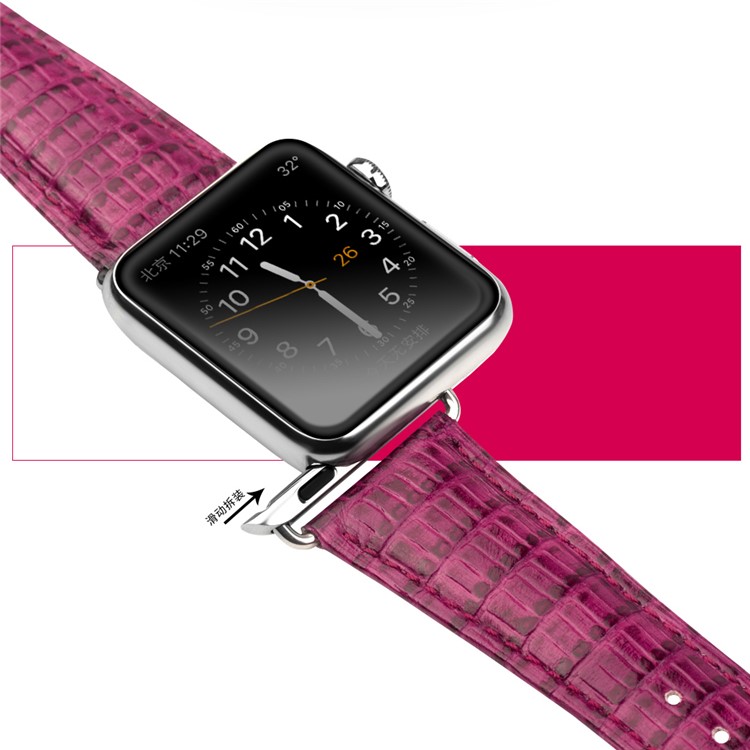 QIALINO Crocodile Texture Bracelet en cuir véritable pour Apple Watch 38mm Série 3 série 1 série 2 - Rose-10