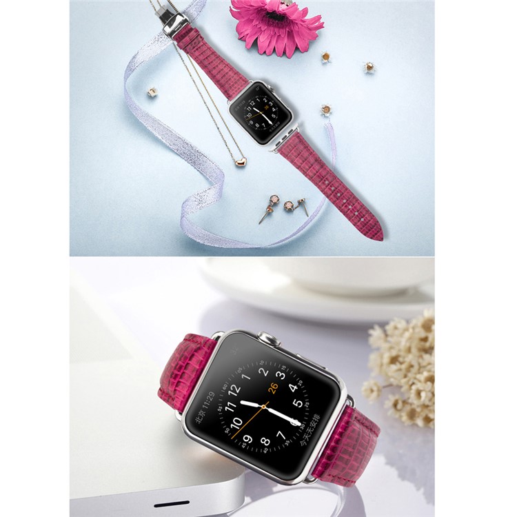 QIALINO Crocodile Texture Bracelet en cuir véritable pour Apple Watch 38mm Série 3 série 1 série 2 - Rose-11