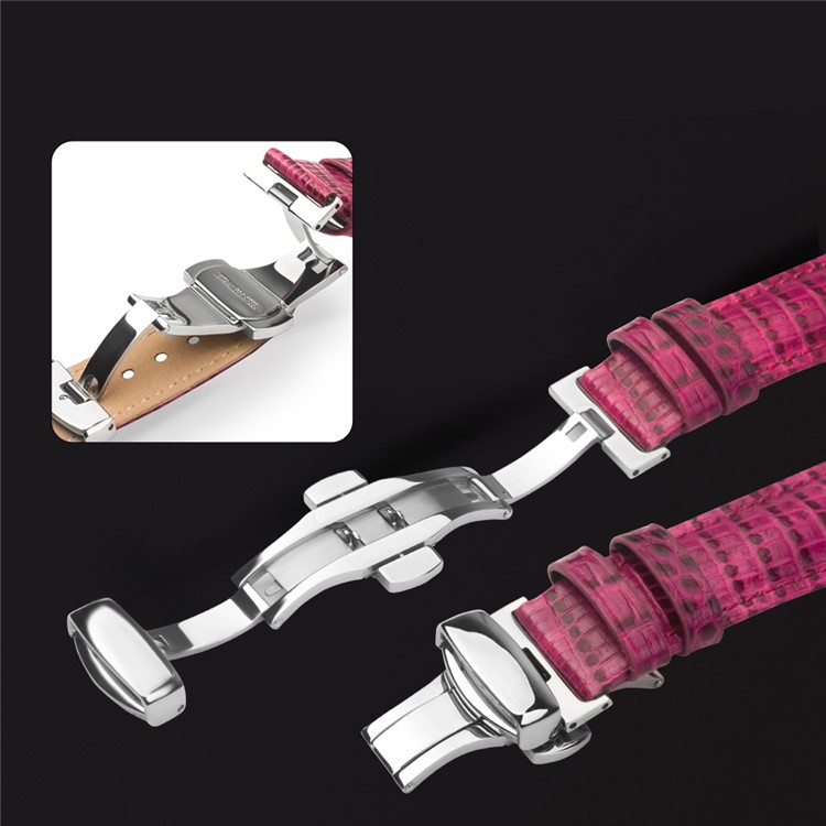 QIALINO Crocodile Texture Bracelet en cuir véritable pour Apple Watch 38mm Série 3 série 1 série 2 - Rose-14