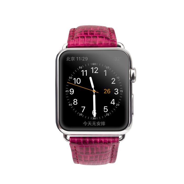 QIALINO Crocodile Texture Bracelet en cuir véritable pour Apple Watch 38mm Série 3 série 1 série 2 - Rose-2
