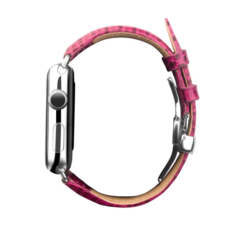 QIALINO Crocodile Texture Bracelet en cuir véritable pour Apple Watch 38mm Série 3 série 1 série 2 - Rose-4