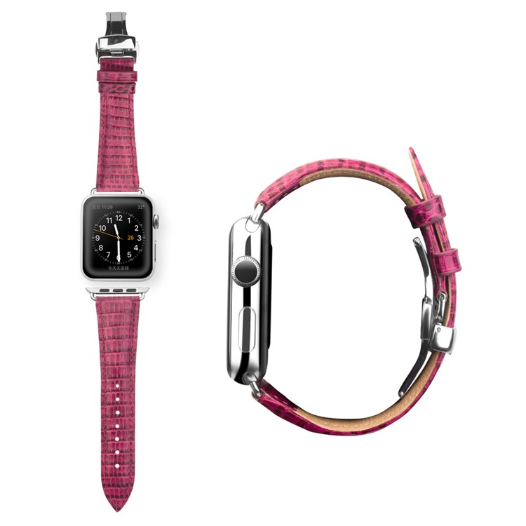 QIALINO Crocodile Texture Bracelet en cuir véritable pour Apple Watch 38mm Série 3 série 1 série 2 - Rose-5