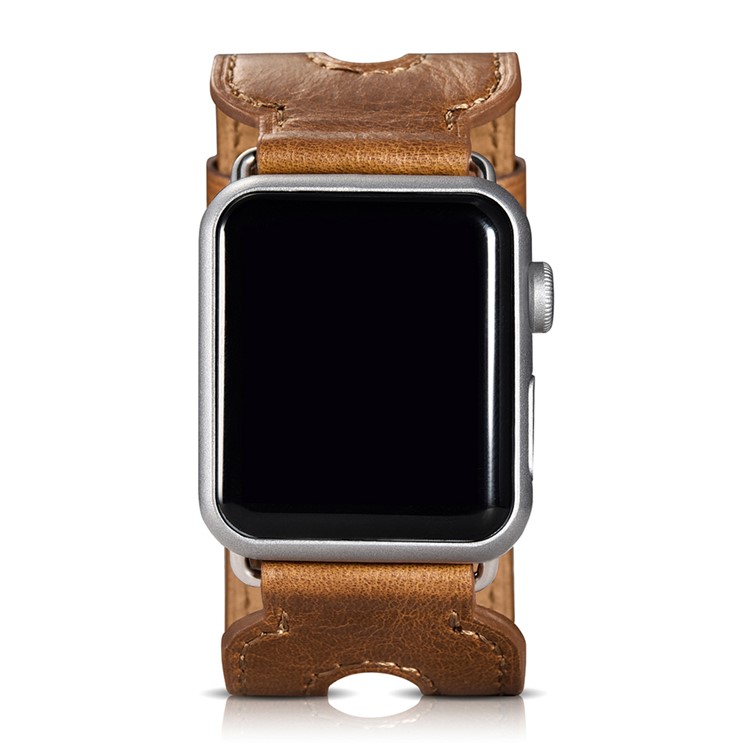 ICARER Classic Double Buckle Cuff Genuine Leather Watch Band Bracelet for Apple Watch 38mm Series 3 Series 1 Series 2 - Brown-4