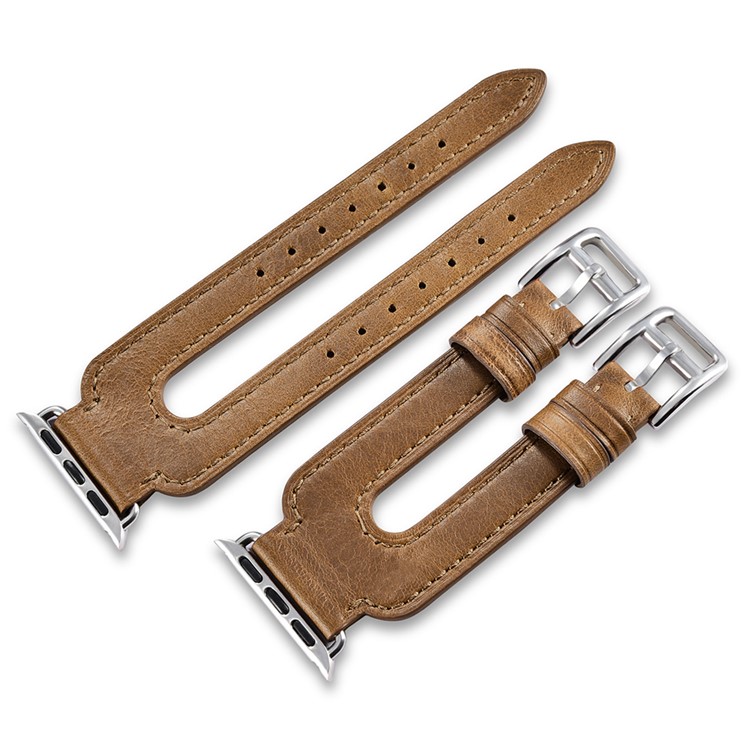 ICARER Classic Double Buckle Cuff Genuine Leather Watchband Bracelet for Apple Watch 42mm Series 3 2 1 - Brown-10